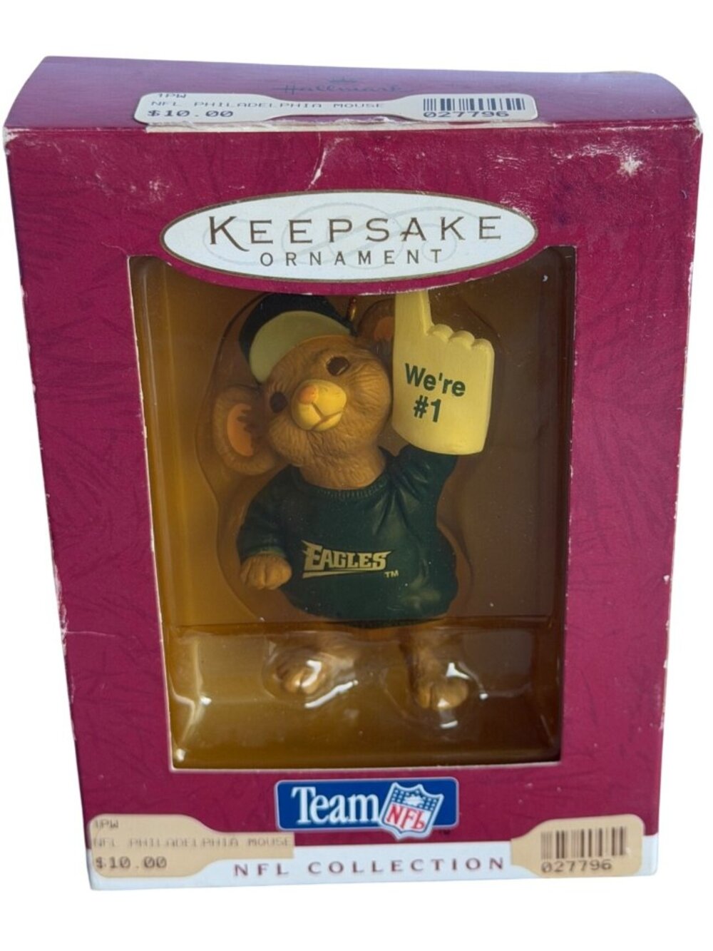1996 Hallmark Team NFL Philadelphia Eagles Mouse "We're #1" Fan Tree Ornament